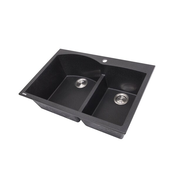 60/40 Double Bowl Dual-mount Granite Composite Black